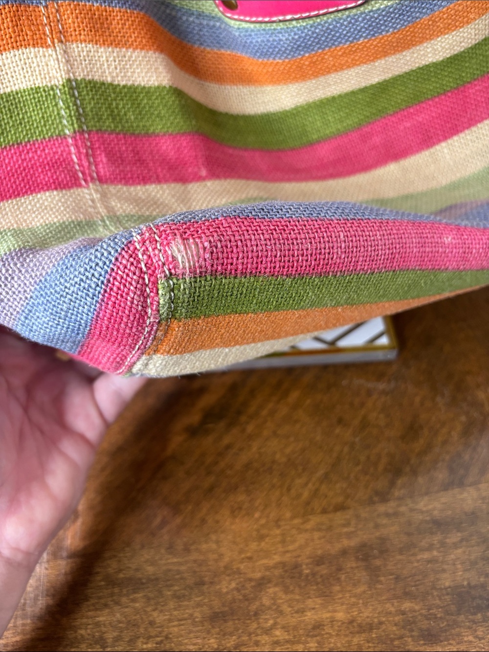 Coach HTF Legacy Striped Multicolor Woven Tote Bag with Pink Patent Leather Trim - Picture 16 of 16